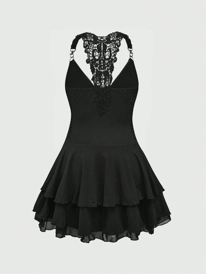 ROMWE J-Fashion Collar de varios niveles con decoración de cruz de estilo punk para mujer con vestido corto