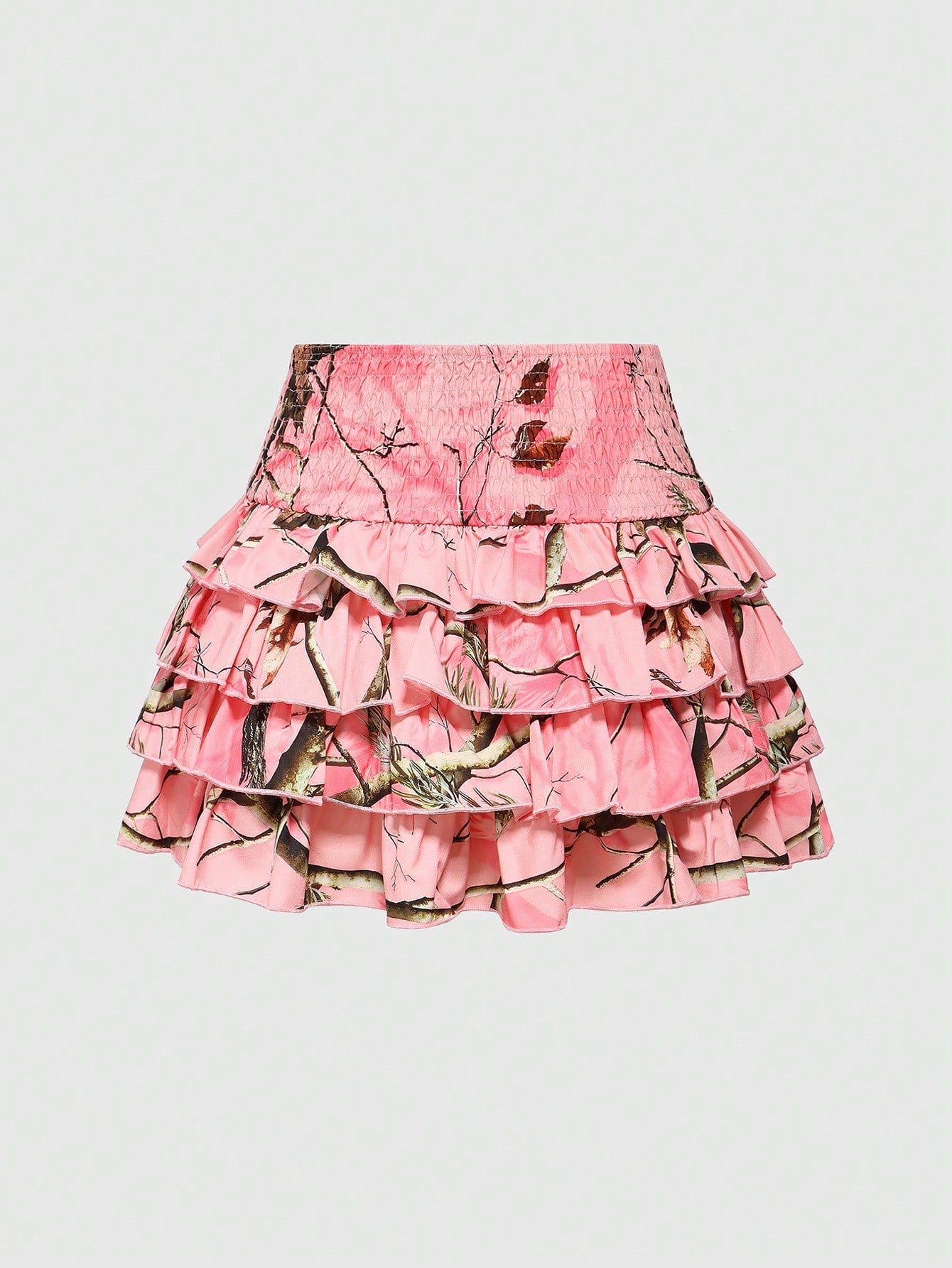 ROMWE J-Fashion Falda acampanada con estampado de ramas y hojas de varias capas para mujeres