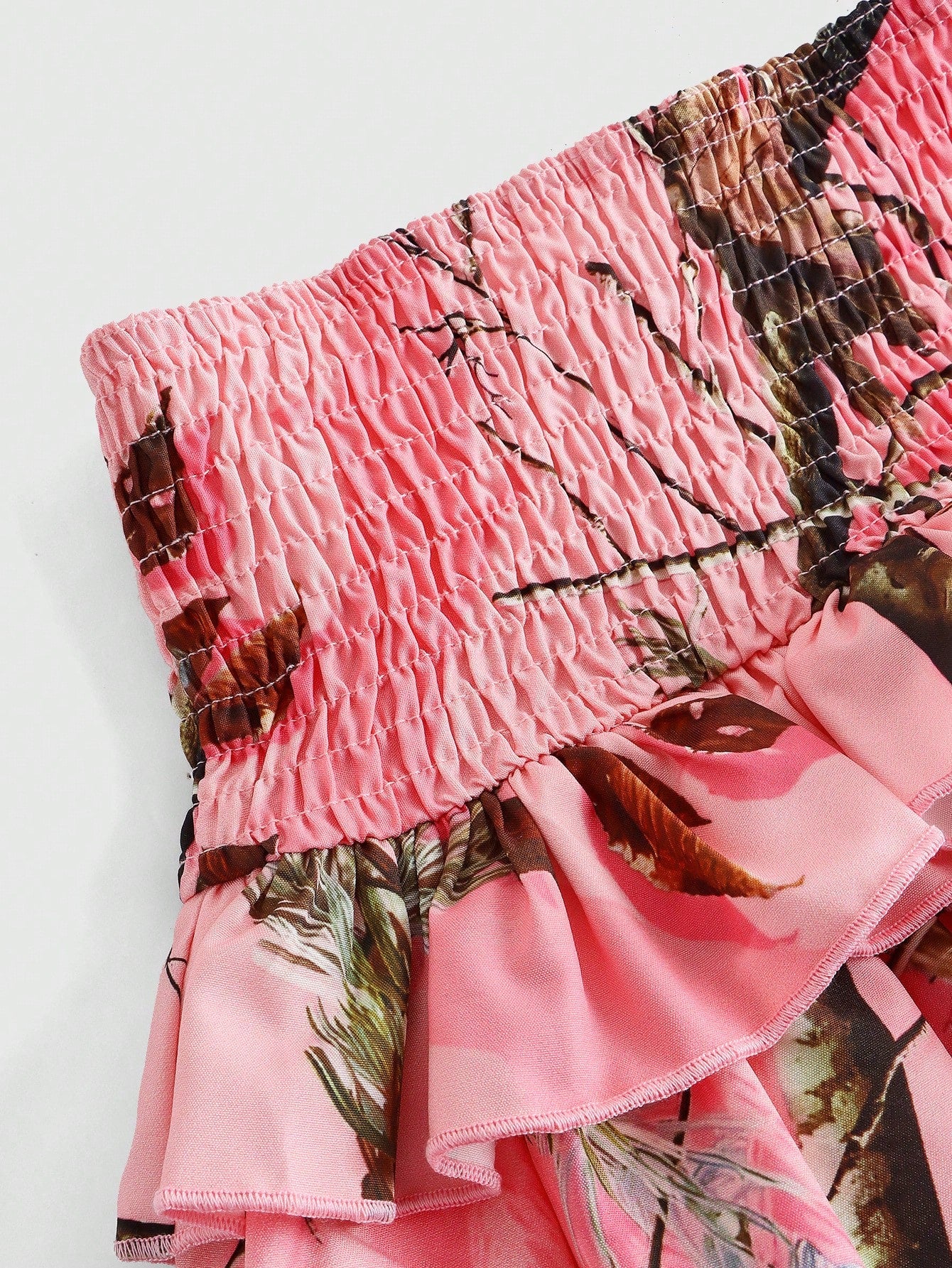 ROMWE J-Fashion Falda acampanada con estampado de ramas y hojas de varias capas para mujeres