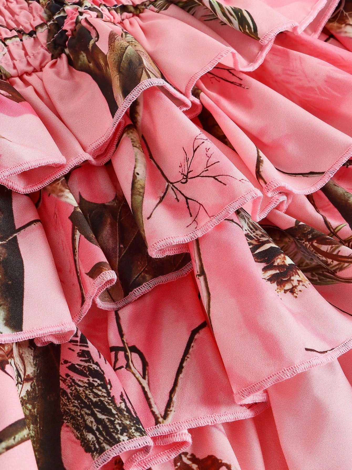 ROMWE J-Fashion Falda acampanada con estampado de ramas y hojas de varias capas para mujeres