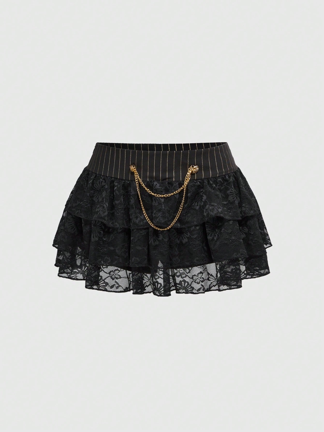 ROMWE J-Fashion Falda con volantes de encaje, cintura alta, estilo rayado y gran lazo, en estilo vintage Harajuku para mujeres