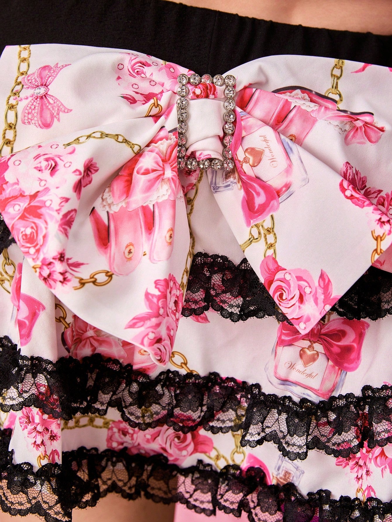 ROMWE J-Fashion Falda corta a cuadros con lazo sobredimensionado, cintura baja y encaje, estilo Harajuku Y2K para mujeres