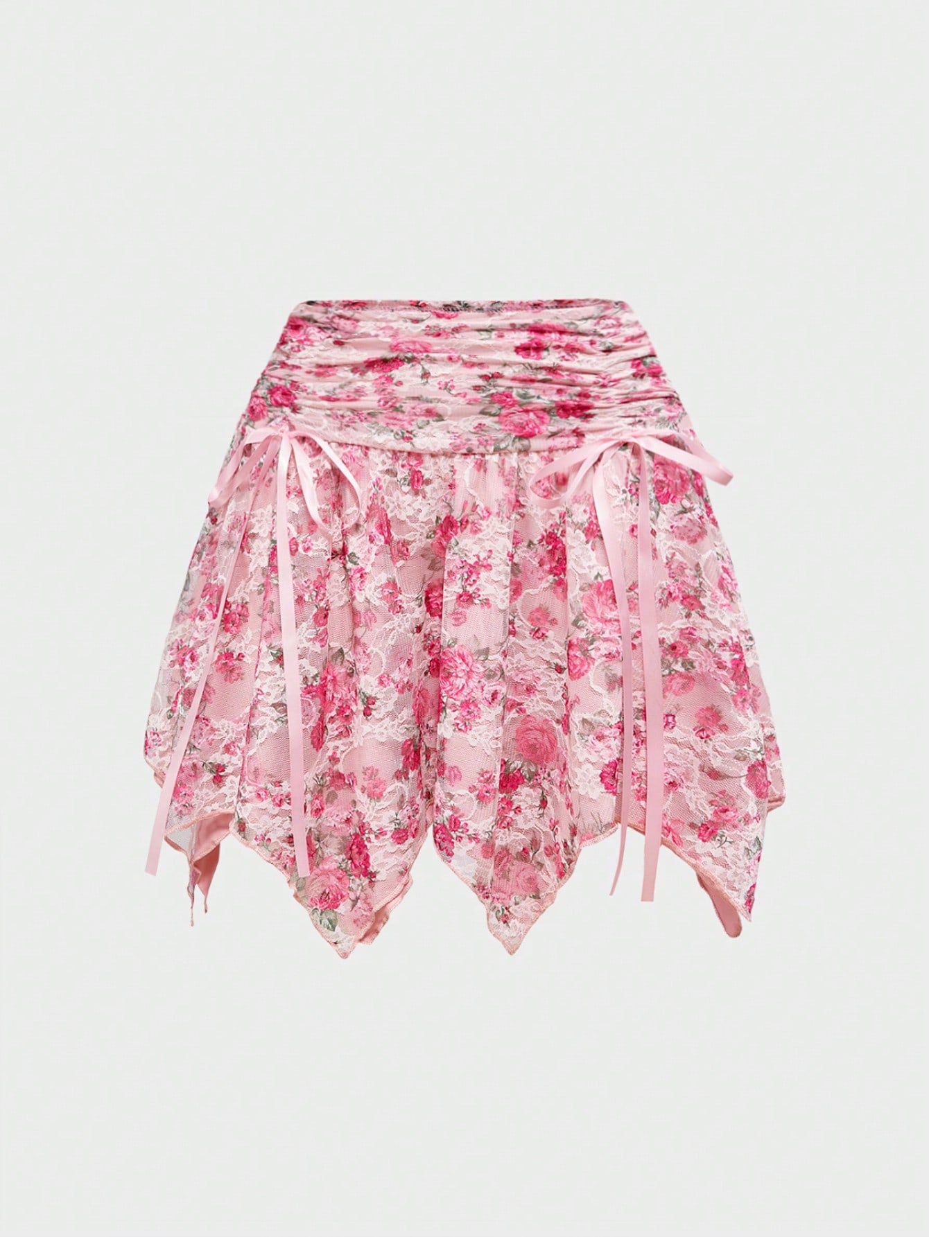 ROMWE J-Fashion Falda de verano para mujer asimétrica con dobladillo con cordón y estampado de encaje floral