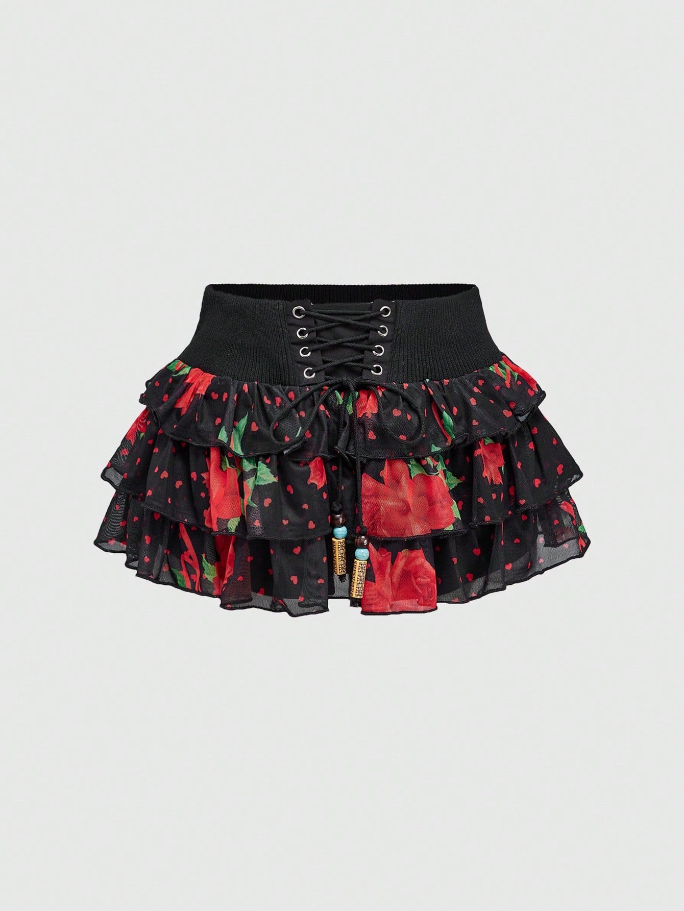 ROMWE J-Fashion Minifalda con estampado de corazón y lunares de rosa para el Día de San Valentín