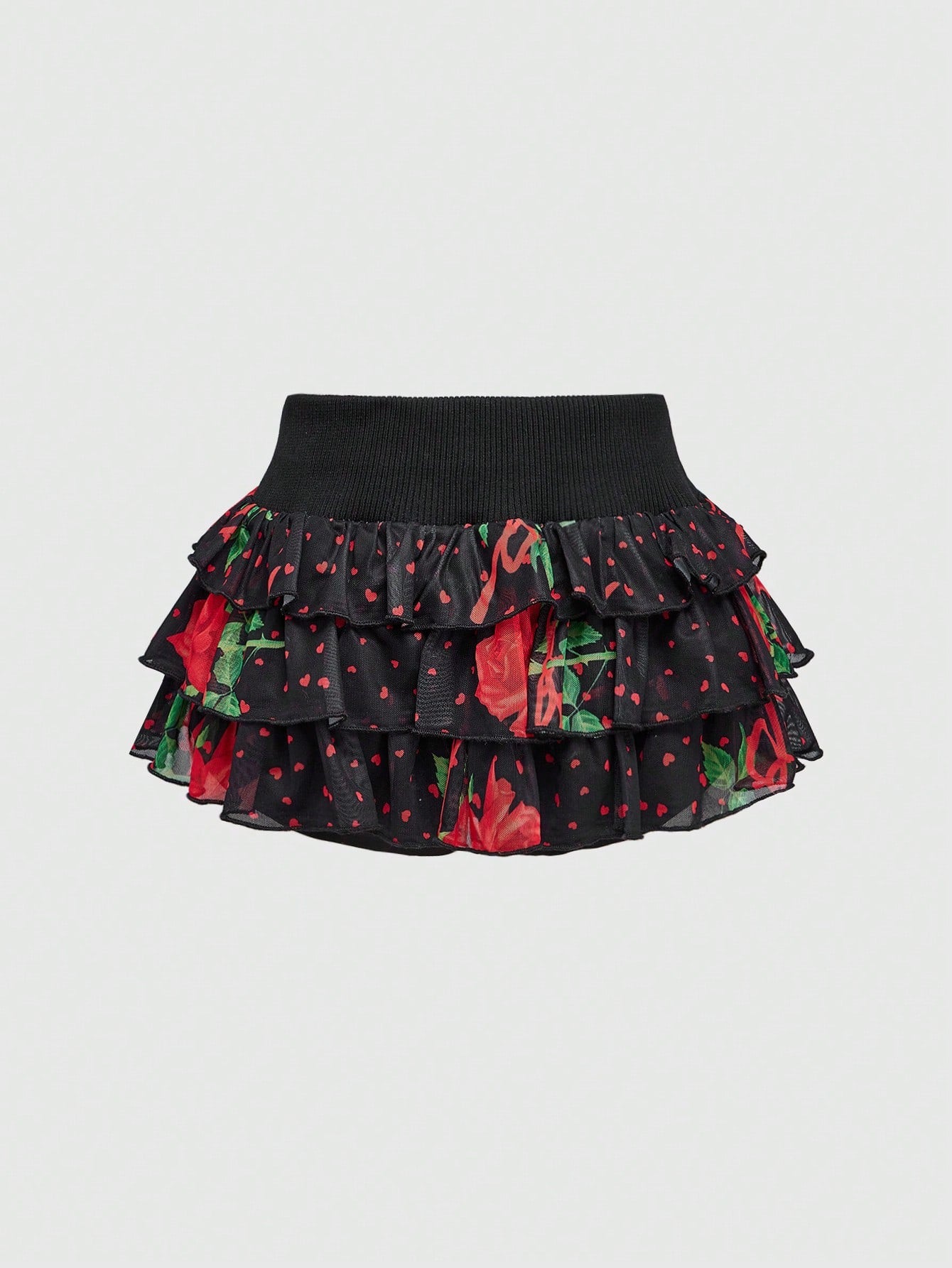 ROMWE J-Fashion Minifalda con estampado de corazón y lunares de rosa para el Día de San Valentín