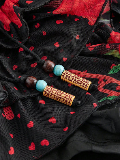 ROMWE J-Fashion Minifalda con estampado de corazón y lunares de rosa para el Día de San Valentín