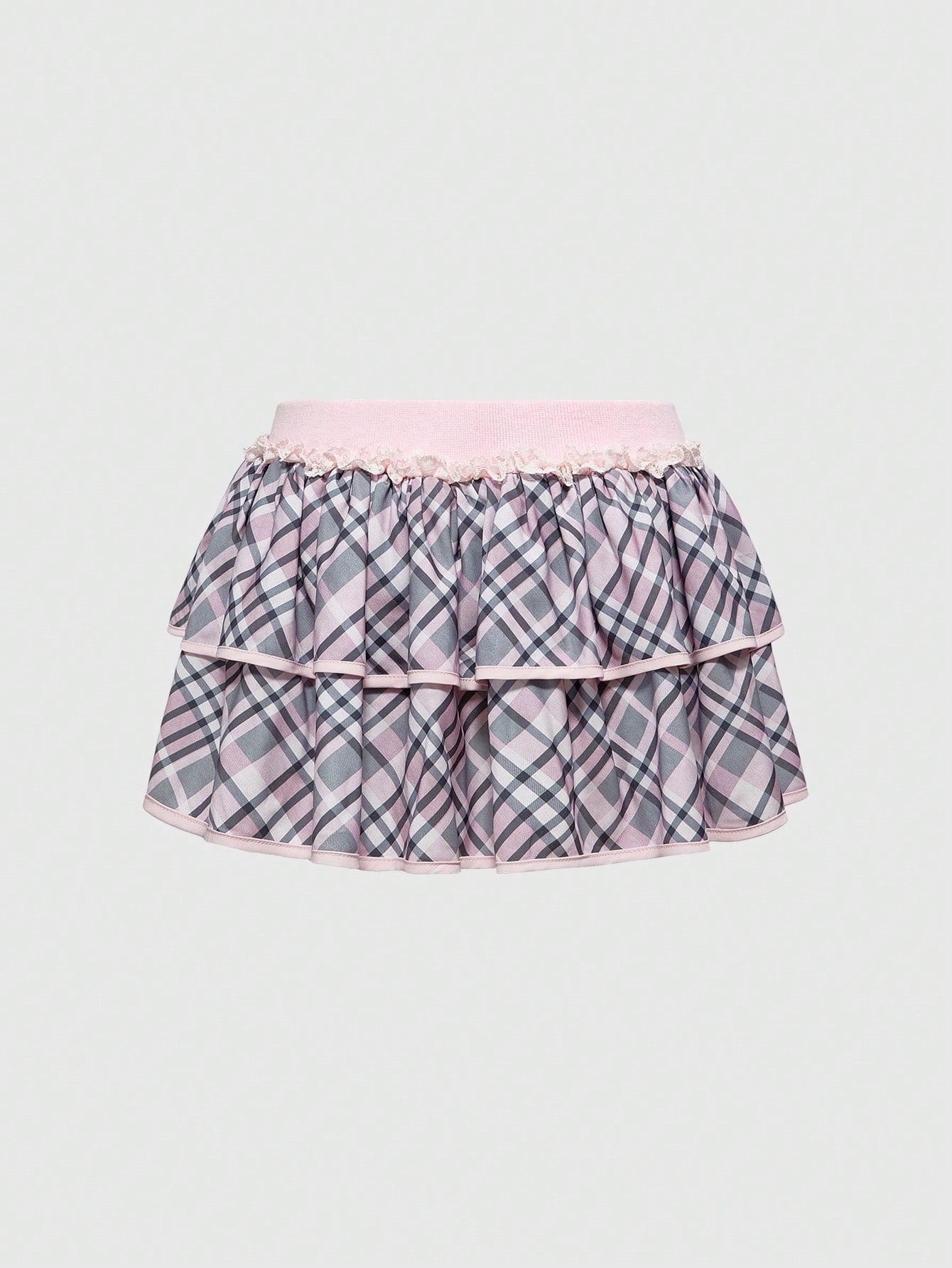 ROMWE J-Fashion Minifalda con volantes a cuadros y decoración de lazo para mujer