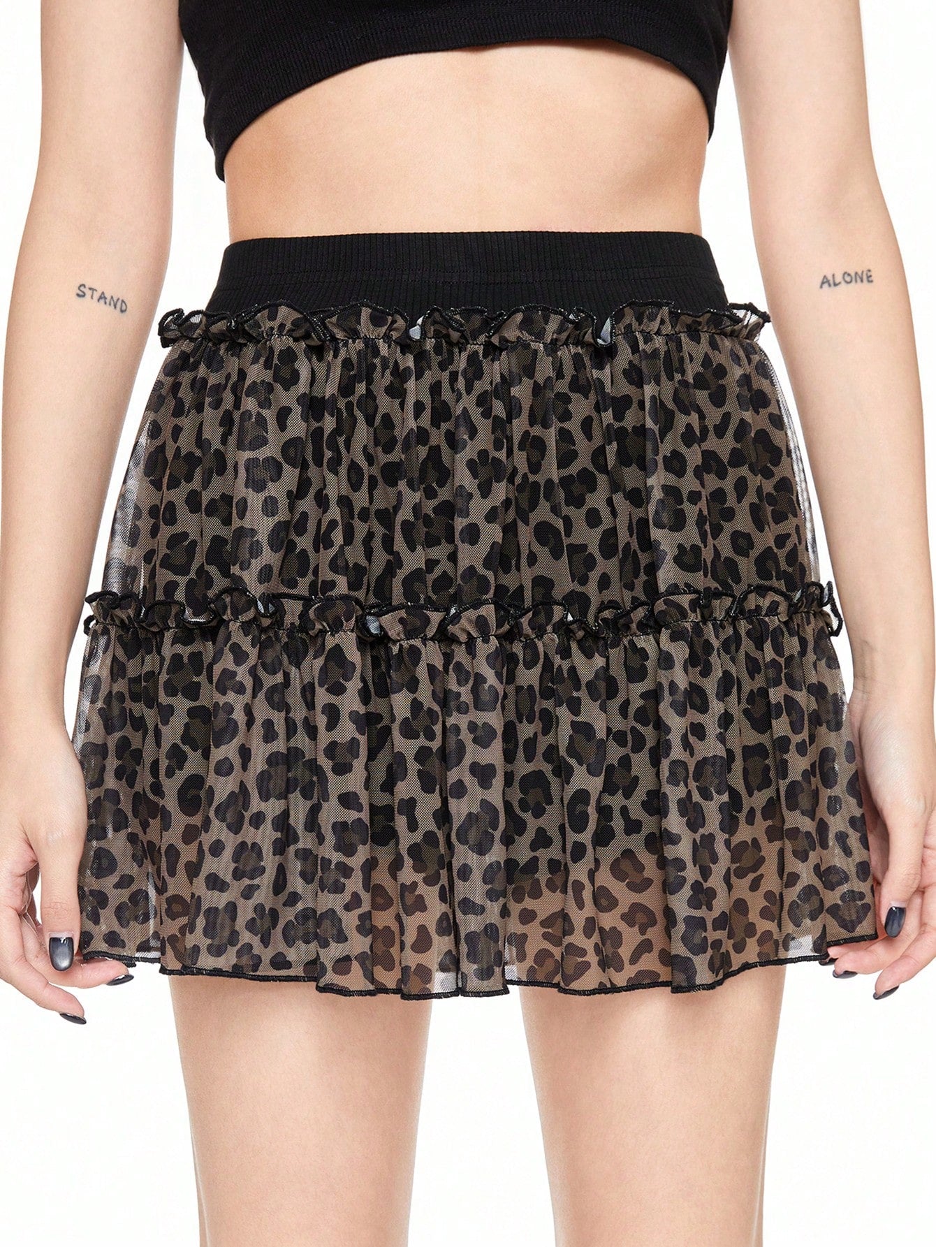 ROMWE J-Fashion Minifalda con volantes y estampado de leopardo de moda para mujer
