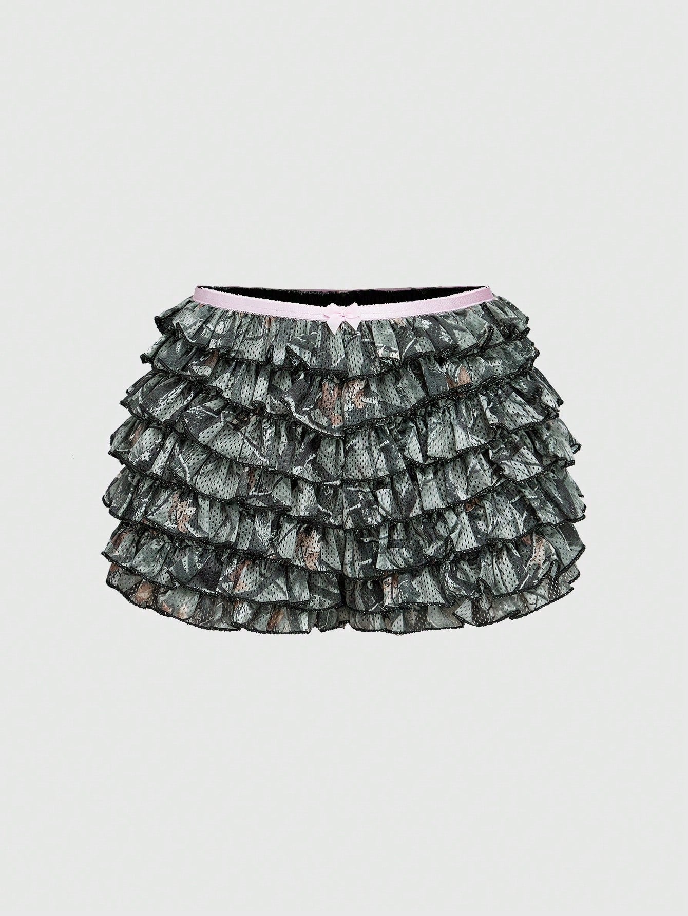 ROMWE J-Fashion Short mini con volantes de adorno con lazo en estilo Y2K camuflaje