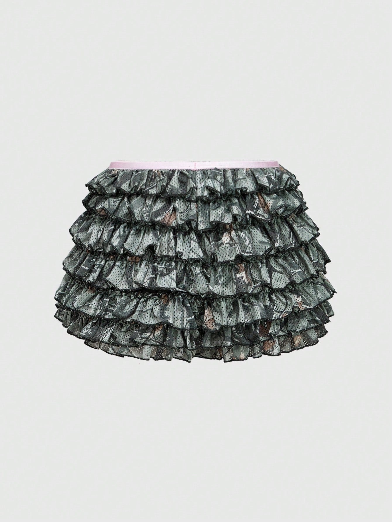 ROMWE J-Fashion Short mini con volantes de adorno con lazo en estilo Y2K camuflaje