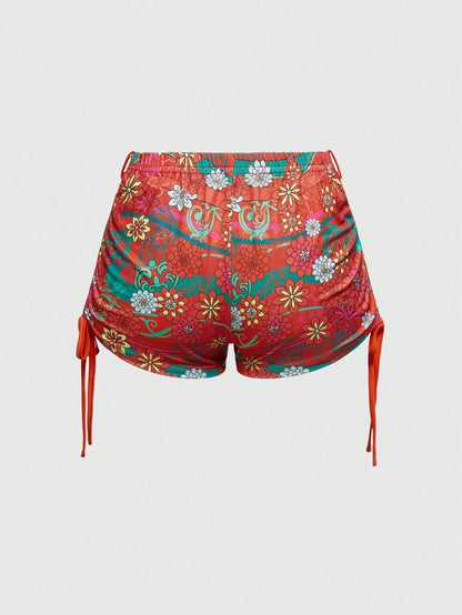 ROMWE J-Fashion Shorts mini con estampado floral retro vintage para vacaciones