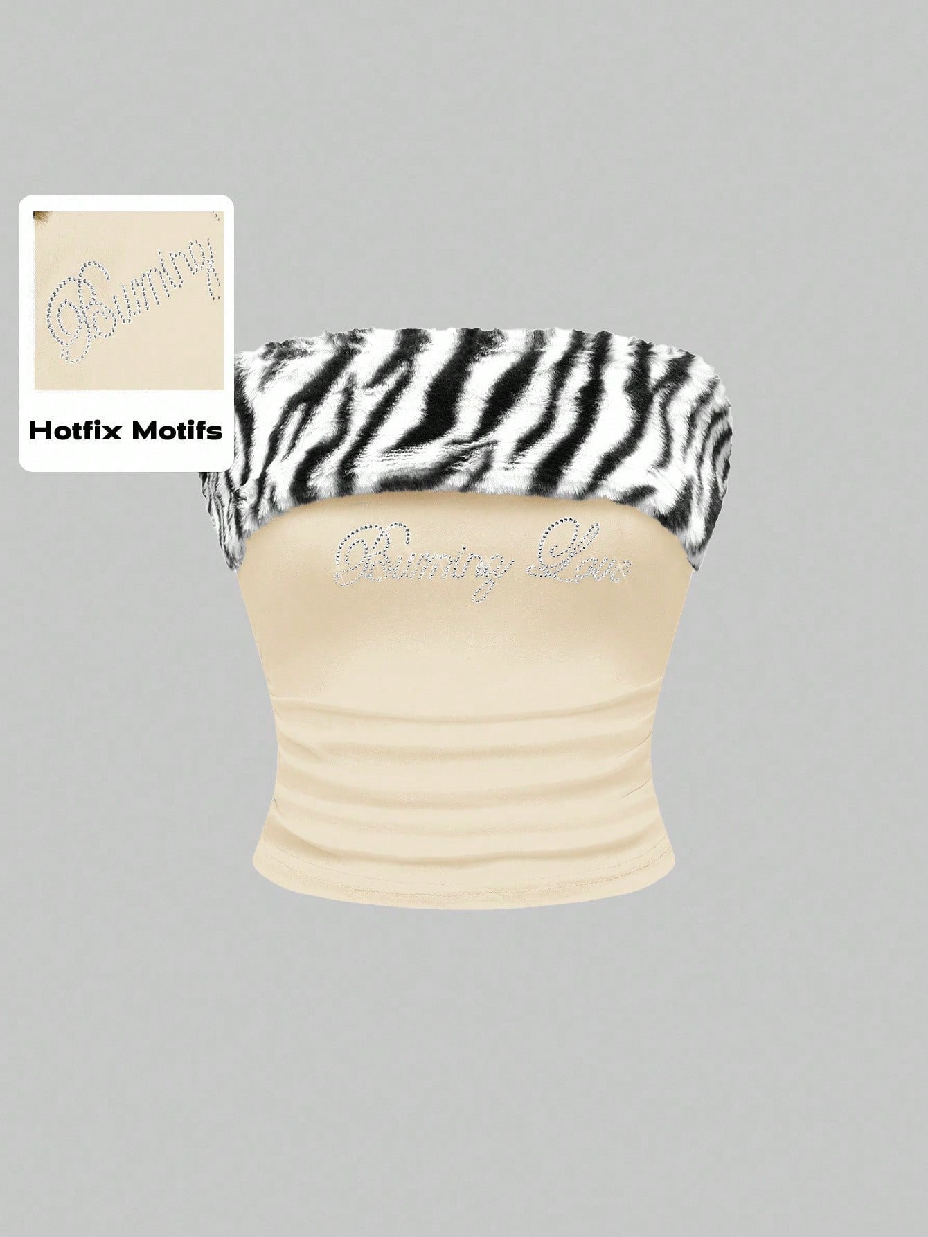 ROMWE J-Fashion Top corto ajustado de punto con estampado de cebra y parches, inspirado en la subcultura de Shibuya, para mujeres