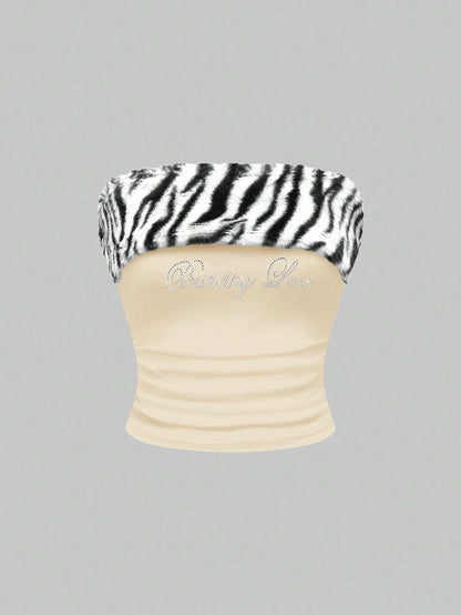 ROMWE J-Fashion Top corto ajustado de punto con estampado de cebra y parches, inspirado en la subcultura de Shibuya, para mujeres