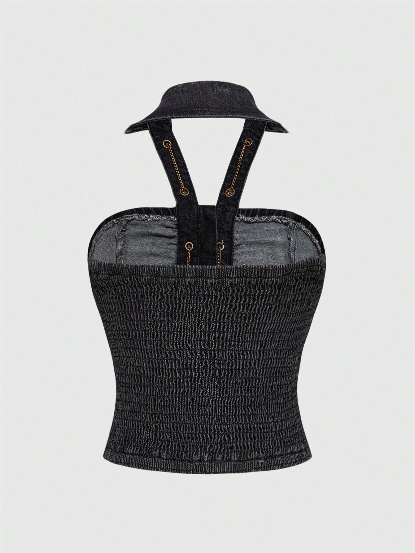 ROMWE J-Fashion Top de tirantes de denim con cremallera delantera y diseño de ojetes para mujer