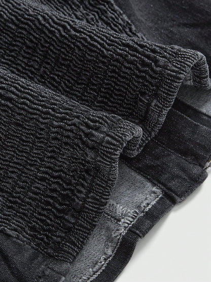 ROMWE J-Fashion Top de tirantes de denim con cremallera delantera y diseño de ojetes para mujer