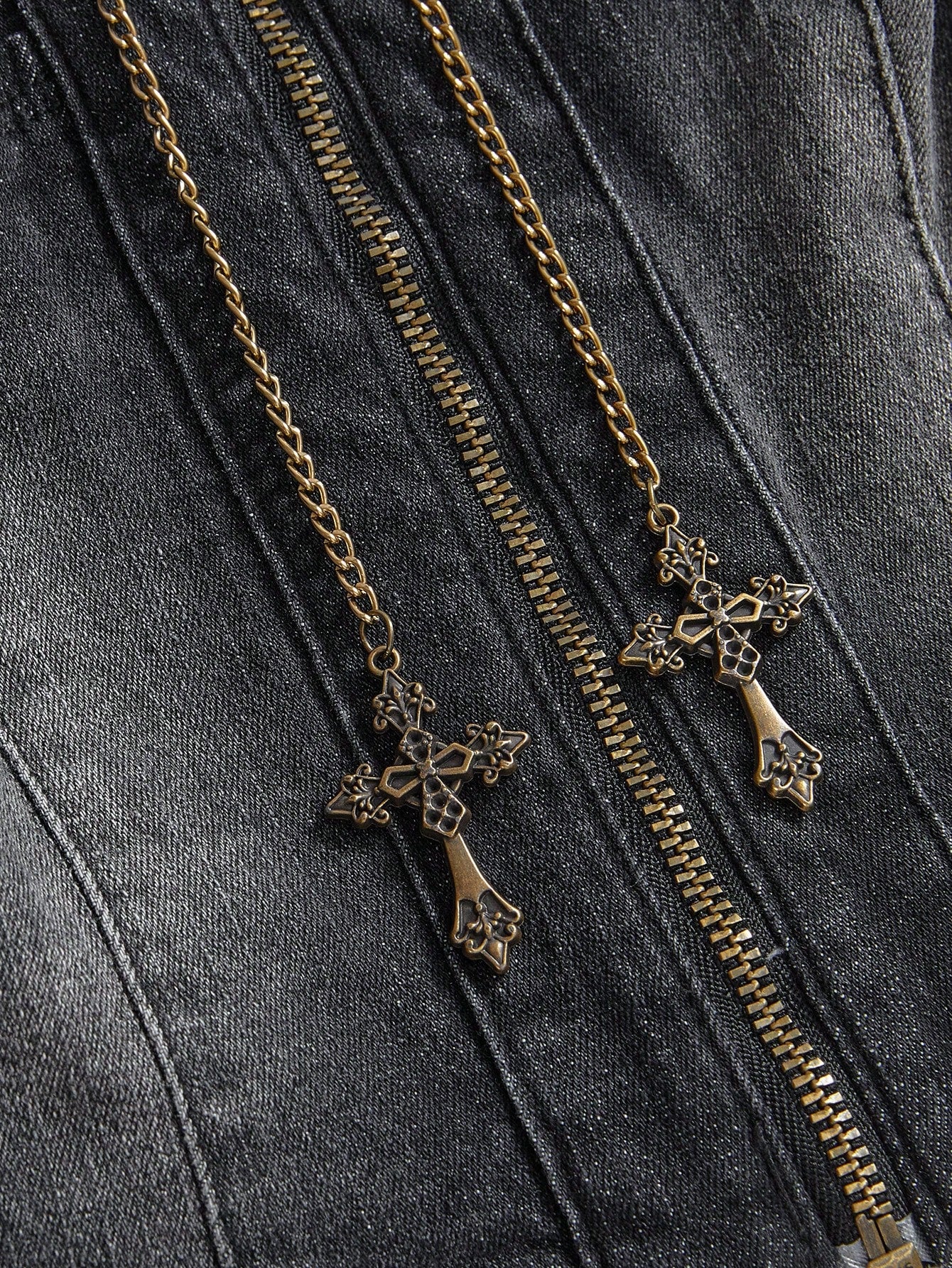 ROMWE J-Fashion Top de tirantes de denim con cremallera delantera y diseño de ojetes para mujer