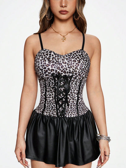 ROMWE J-Fashion Vestido mini estampado de leopardo Y2K para mujer