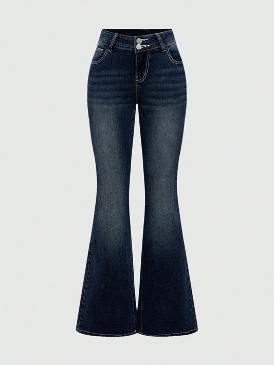 ROMWE Jeans entallados y acampanados con bolsillos y encaje contrastante en estilo dulce y sexy Y2K para mujer