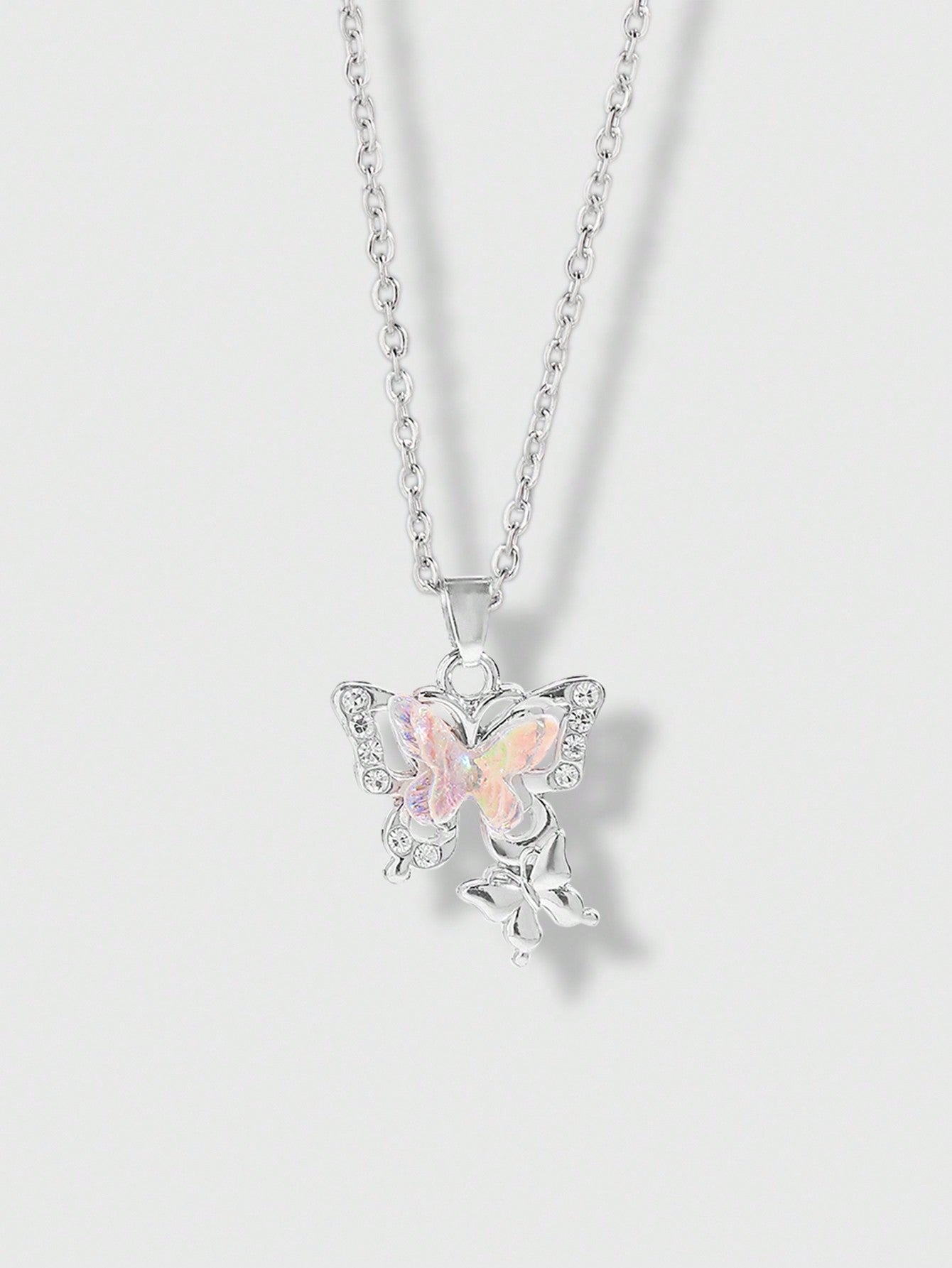 ROMWE Kawaii 1 Pieza Dulce Y Fresco Estilo De Pareja Cuento De Hadas Temático Del Bosque Con Múltiples Colores De Decoración De Pedrería Y Colgante De Mariposa