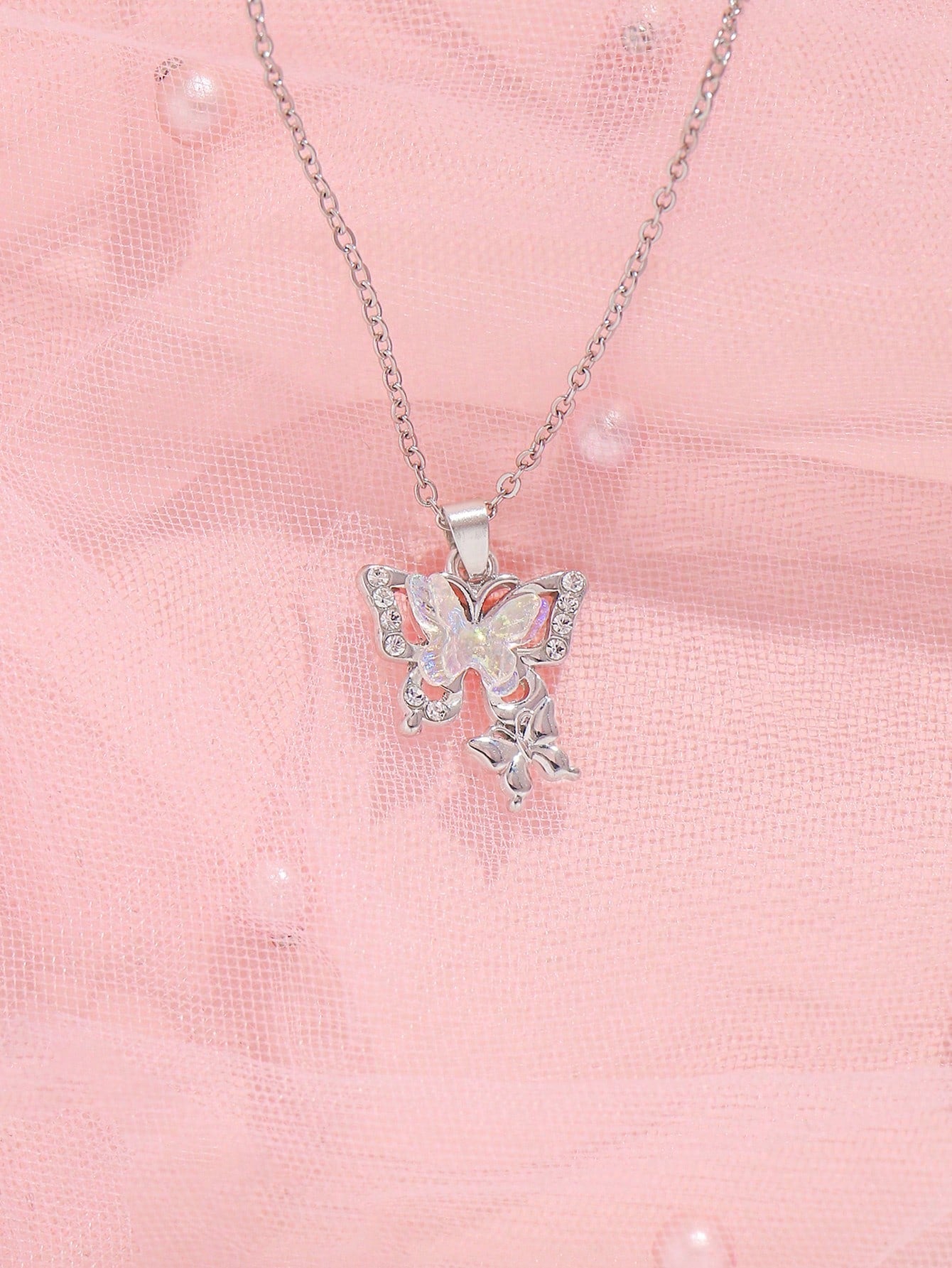 ROMWE Kawaii 1 Pieza Dulce Y Fresco Estilo De Pareja Cuento De Hadas Temático Del Bosque Con Múltiples Colores De Decoración De Pedrería Y Colgante De Mariposa