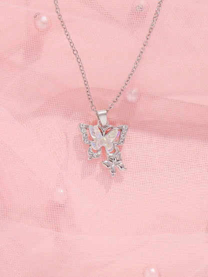 ROMWE Kawaii 1 Pieza Dulce Y Fresco Estilo De Pareja Cuento De Hadas Temático Del Bosque Con Múltiples Colores De Decoración De Pedrería Y Colgante De Mariposa