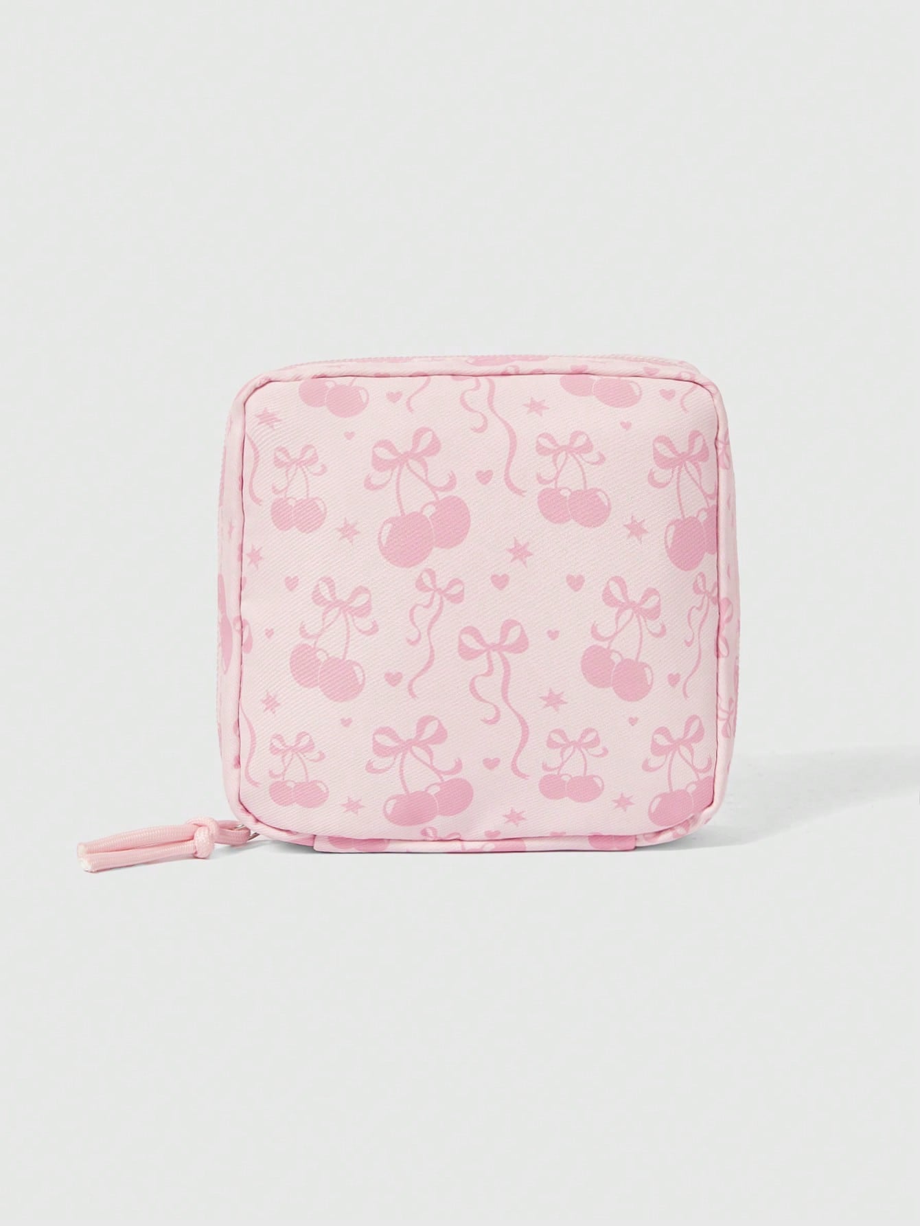 ROMWE Kawaii 1 pieza Bolso cosmético de gran capacidad con lazo de dibujos animados de cereza, acolchado y grueso, de moda y portátil