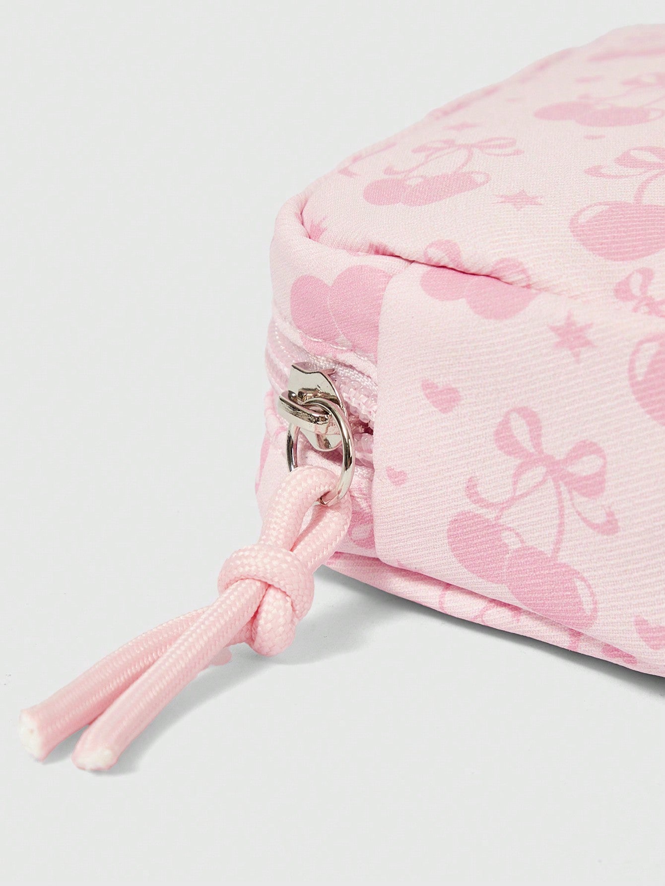 ROMWE Kawaii 1 pieza Bolso cosmético de gran capacidad con lazo de dibujos animados de cereza, acolchado y grueso, de moda y portátil
