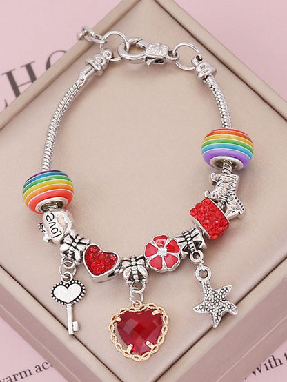 ROMWE Kawaii 1 pieza Brazalete de mujer con cadena de cuentas de cristal en forma de corazón rojo creativo