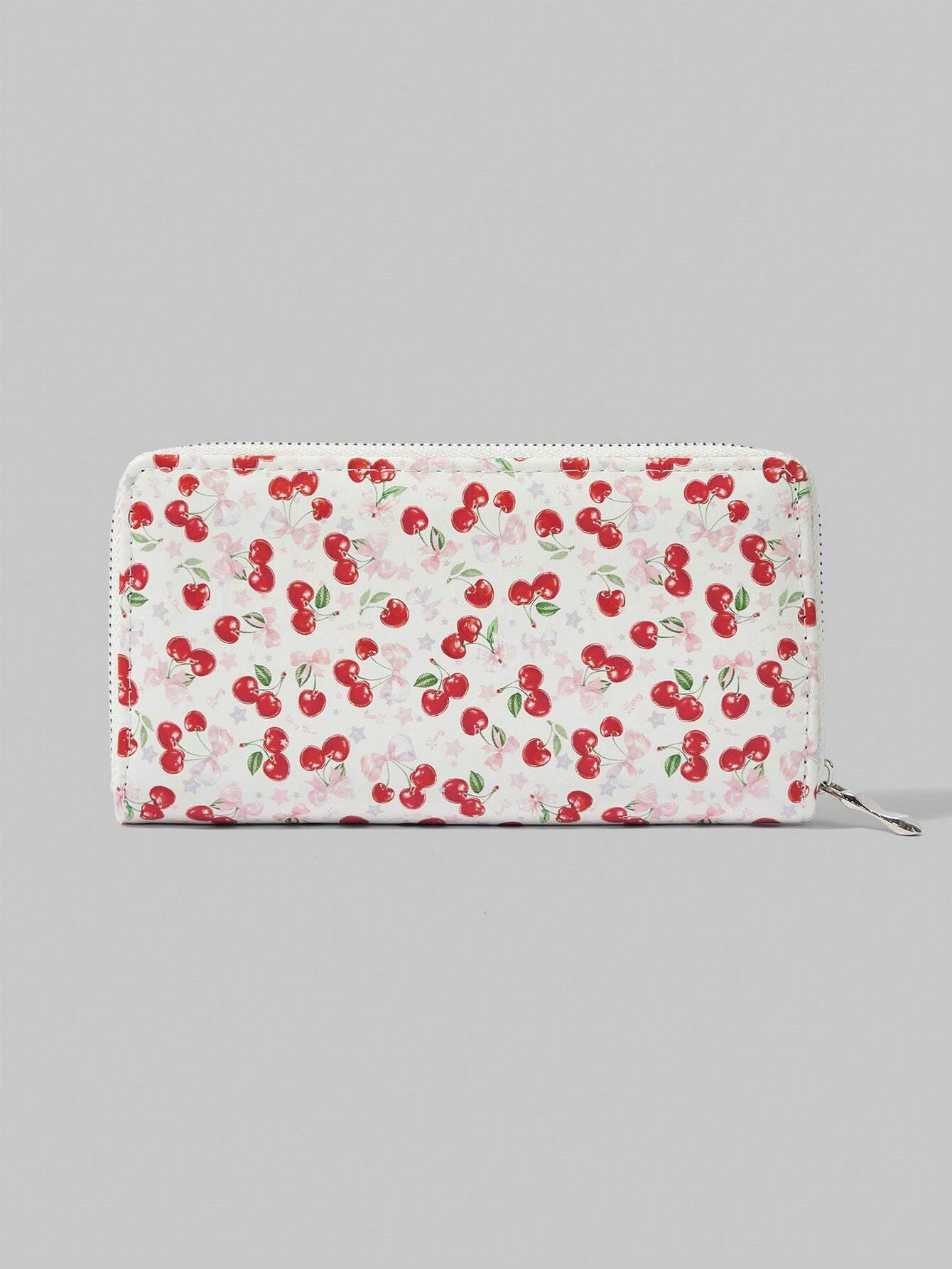 ROMWE Kawaii 1 pieza Cartera con cremallera simple con diseño lindo de cereza para mujer