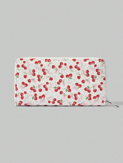 ROMWE Kawaii 1 pieza Cartera con cremallera simple con diseño lindo de cereza para mujer