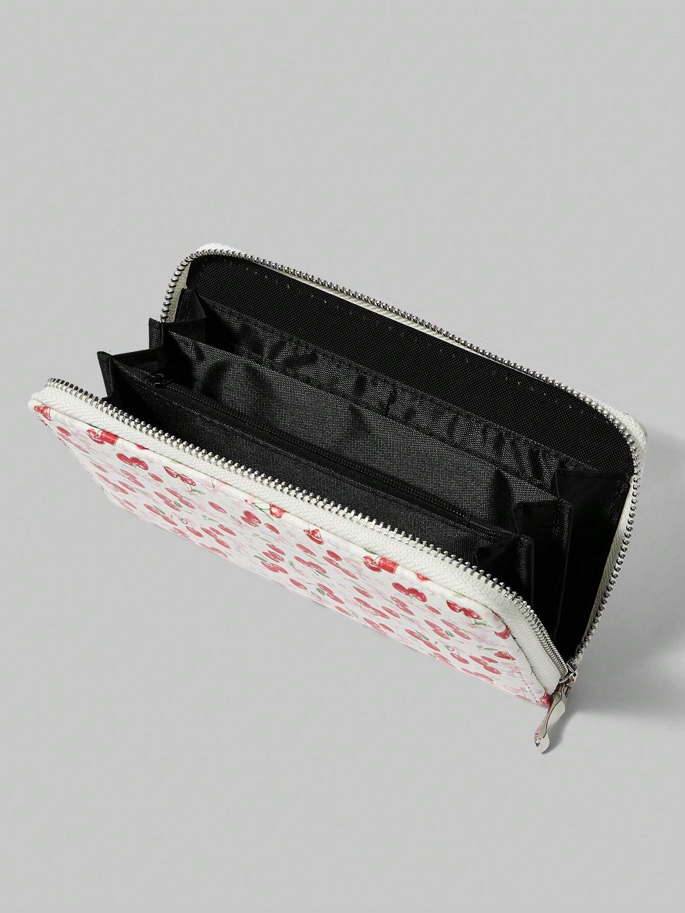 ROMWE Kawaii 1 pieza Cartera con cremallera simple con diseño lindo de cereza para mujer