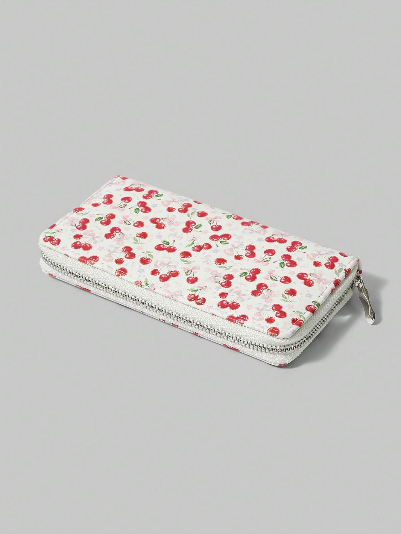 ROMWE Kawaii 1 pieza Cartera con cremallera simple con diseño lindo de cereza para mujer