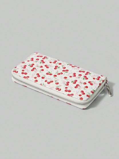 ROMWE Kawaii 1 pieza Cartera con cremallera simple con diseño lindo de cereza para mujer