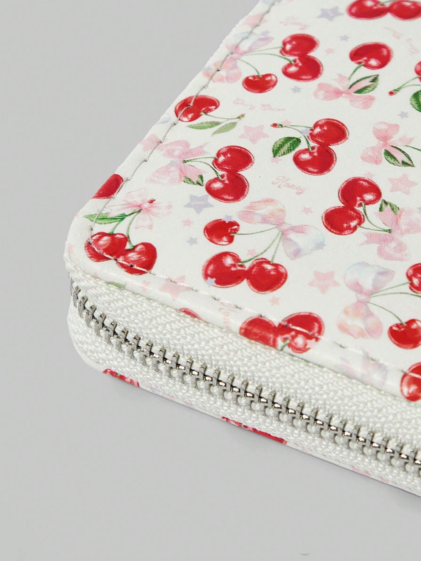 ROMWE Kawaii 1 pieza Cartera con cremallera simple con diseño lindo de cereza para mujer