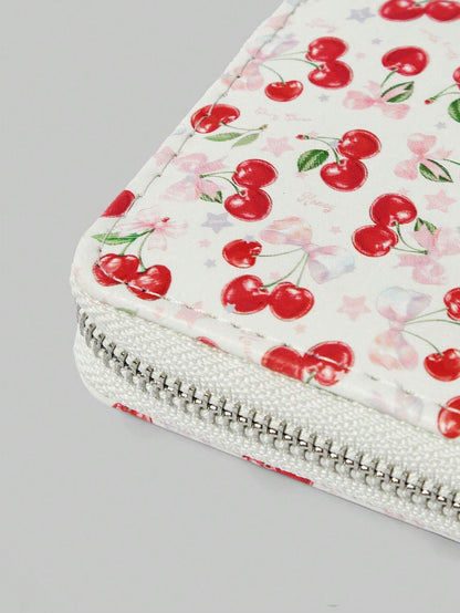 ROMWE Kawaii 1 pieza Cartera con cremallera simple con diseño lindo de cereza para mujer