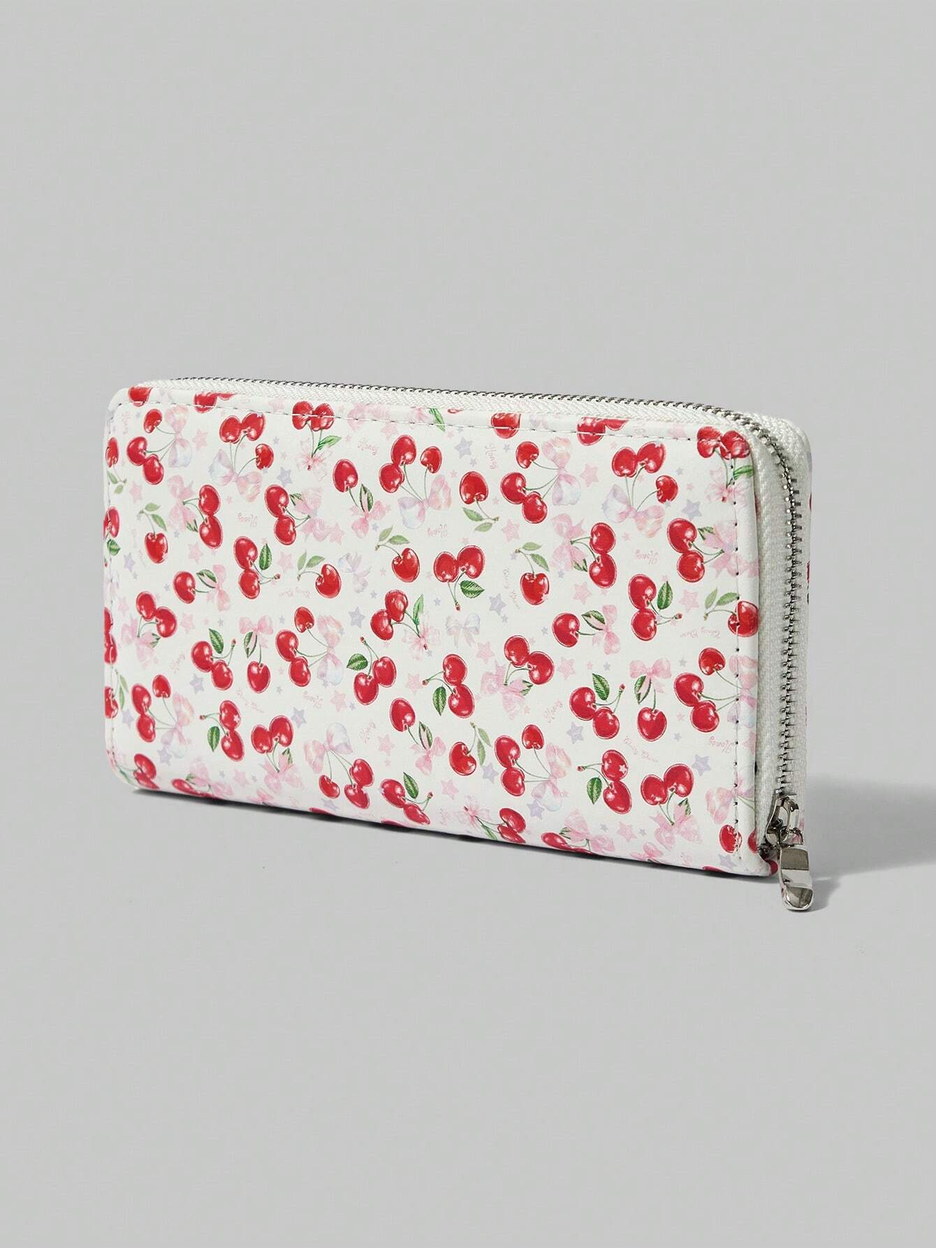 ROMWE Kawaii 1 pieza Cartera con cremallera simple con diseño lindo de cereza para mujer
