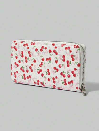 ROMWE Kawaii 1 pieza Cartera con cremallera simple con diseño lindo de cereza para mujer