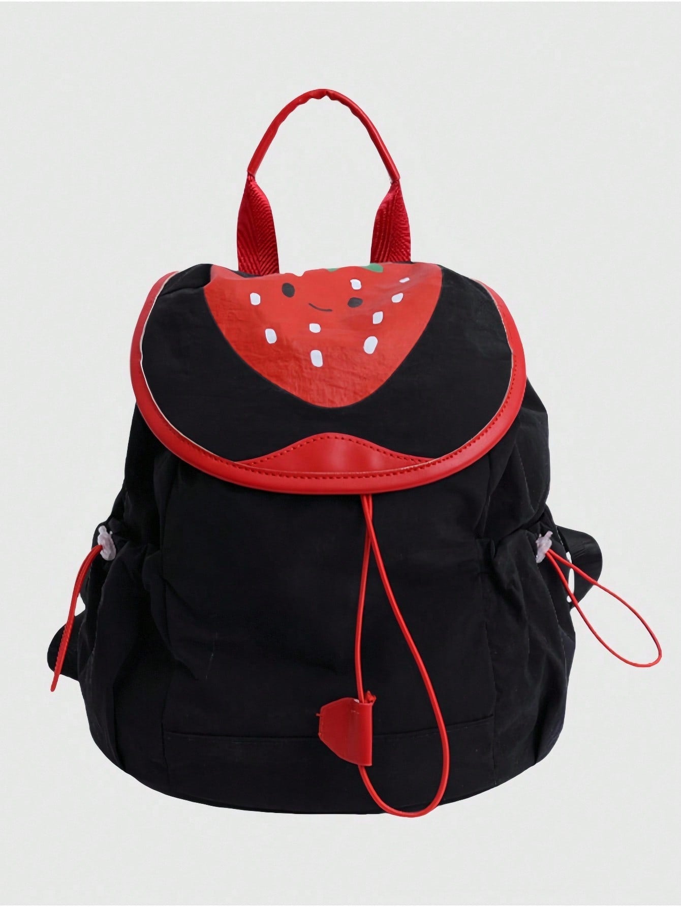 ROMWE Kawaii 1 pieza Mochila de moda con estampado de fresa kawaii y lindo en color negro, adecuada para uso diario, escuela, viajes, etc.