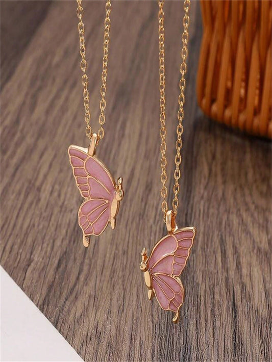ROMWE Kawaii 2 Piezas De Diseño De Mariposas Conjunto De Collares De Joyería De Moda. Regalo Perfecto Para Uso Diario Y Para Regalar