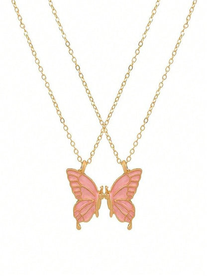 ROMWE Kawaii 2 Piezas De Diseño De Mariposas Conjunto De Collares De Joyería De Moda. Regalo Perfecto Para Uso Diario Y Para Regalar