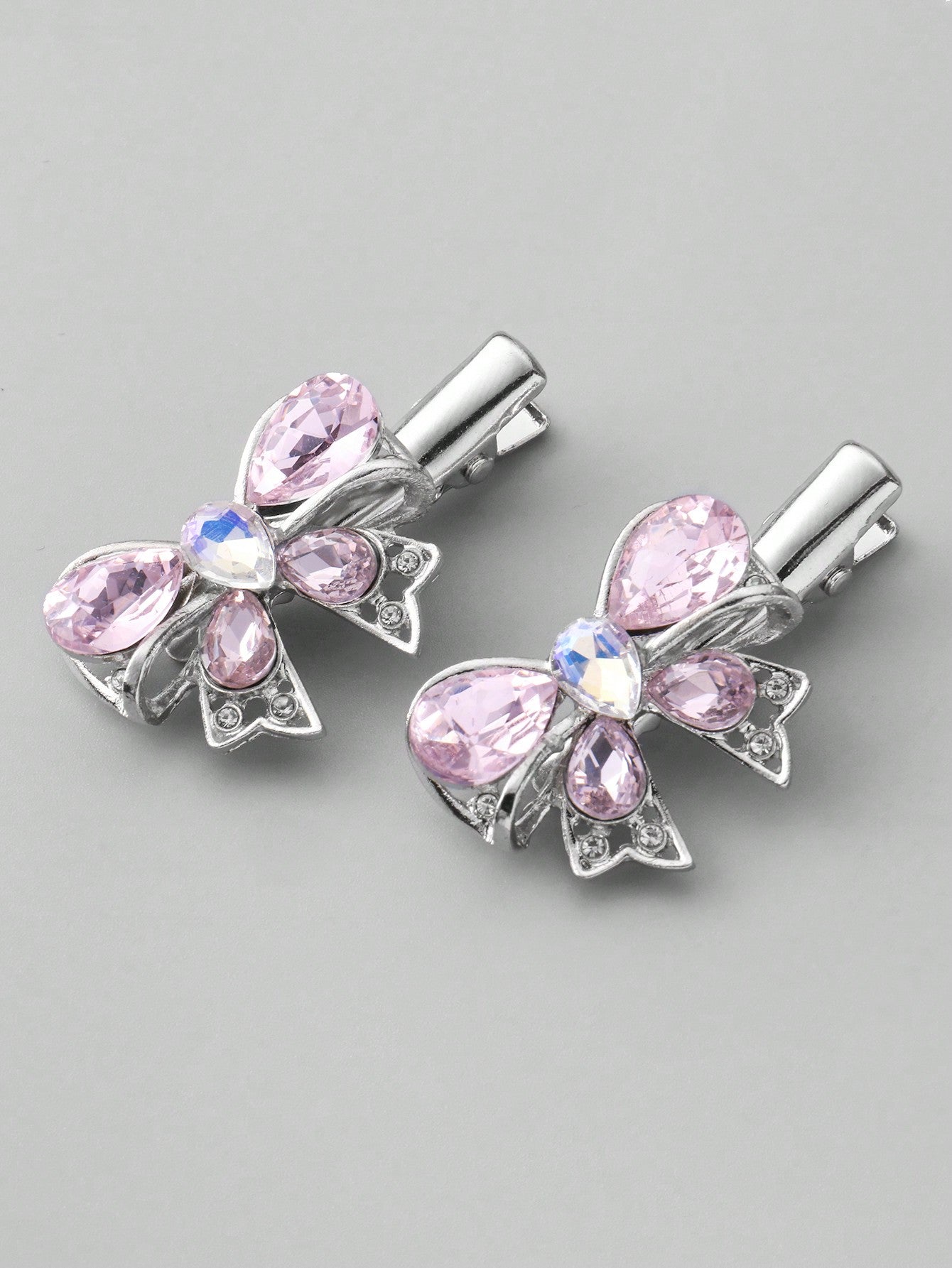 ROMWE Kawaii 2 piezas Nuevas llegadas rosadas conjunto de horquillas de clip lateral de estrella y mariposa con brillantina y diamantes de imitación, accesorios para el cabello combinados
