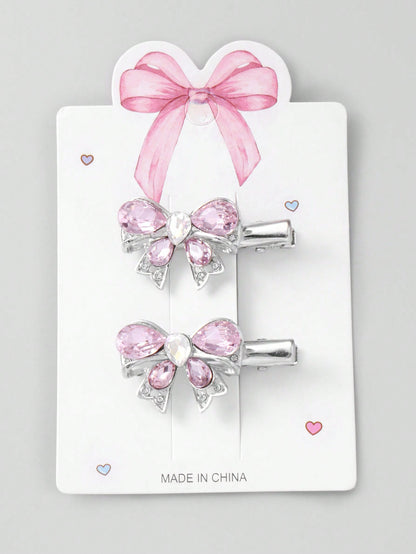 ROMWE Kawaii 2 piezas Nuevas llegadas rosadas conjunto de horquillas de clip lateral de estrella y mariposa con brillantina y diamantes de imitación, accesorios para el cabello combinados