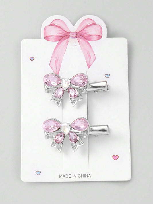 ROMWE Kawaii 2 piezas Nuevas llegadas rosadas conjunto de horquillas de clip lateral de estrella y mariposa con brillantina y diamantes de imitación, accesorios para el cabello combinados