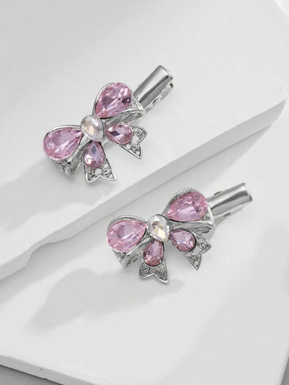 ROMWE Kawaii 2 piezas Nuevas llegadas rosadas conjunto de horquillas de clip lateral de estrella y mariposa con brillantina y diamantes de imitación, accesorios para el cabello combinados