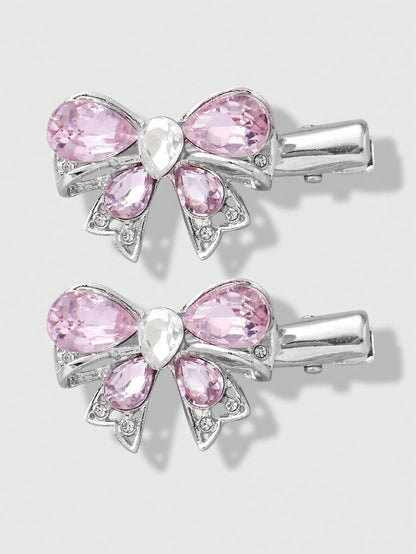 ROMWE Kawaii 2 piezas Nuevas llegadas rosadas conjunto de horquillas de clip lateral de estrella y mariposa con brillantina y diamantes de imitación, accesorios para el cabello combinados