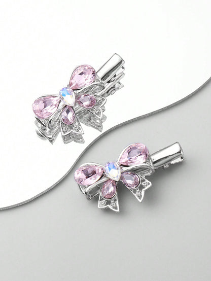 ROMWE Kawaii 2 piezas Nuevas llegadas rosadas conjunto de horquillas de clip lateral de estrella y mariposa con brillantina y diamantes de imitación, accesorios para el cabello combinados