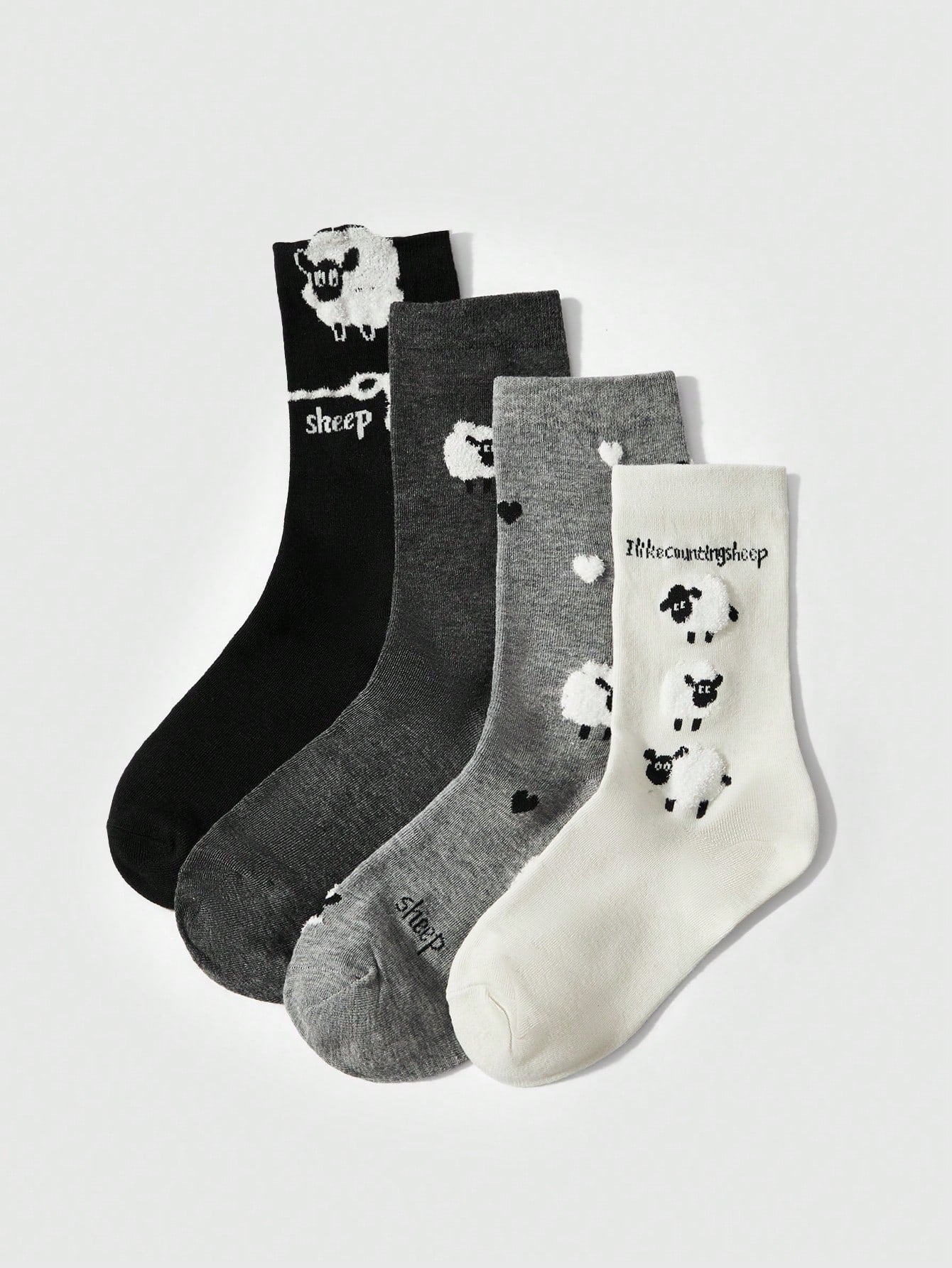 ROMWE Kawaii 4 pares de calcetines de moda con diseño de ovejas de dibujos animados para mujer, aptos para las 4 estaciones
