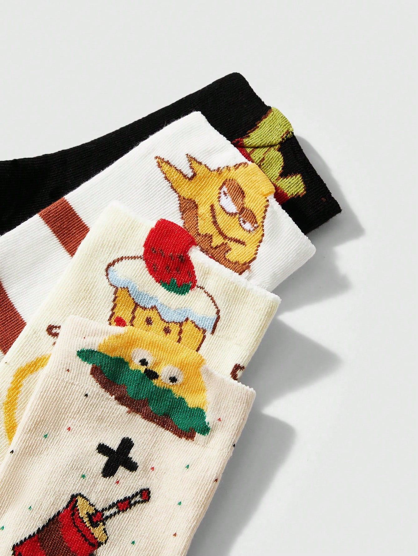 ROMWE Kawaii 4 pares de calcetines de mujer con estampado de patatas fritas y hamburguesa de moda, multicolor para todas las estaciones