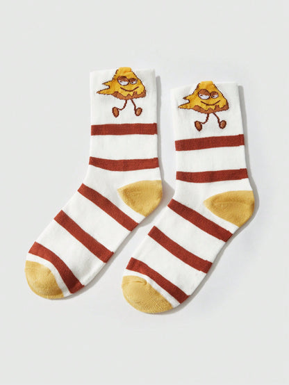 ROMWE Kawaii 4 pares de calcetines de mujer con estampado de patatas fritas y hamburguesa de moda, multicolor para todas las estaciones