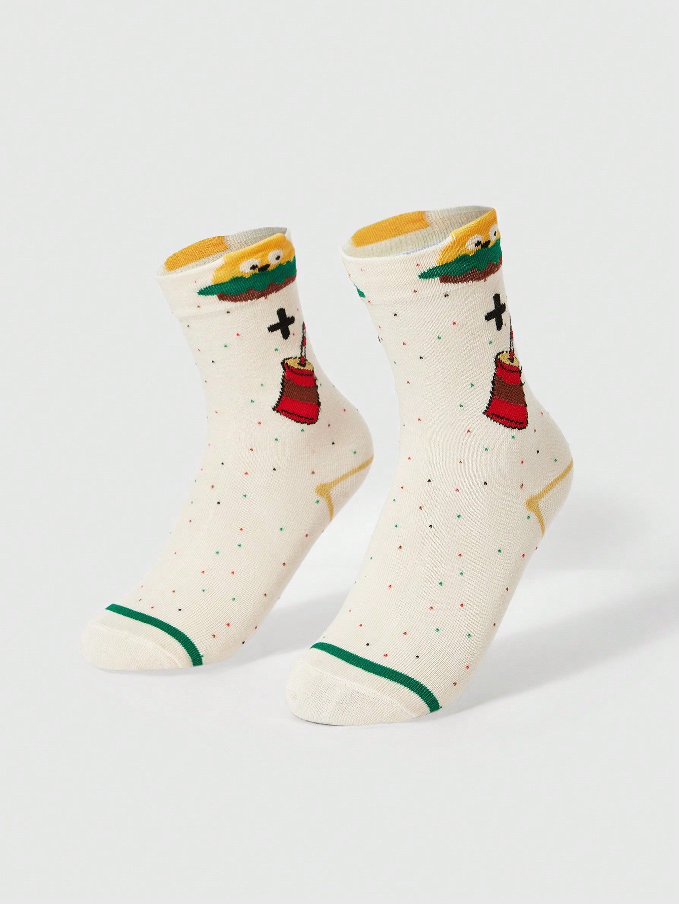 ROMWE Kawaii 4 pares de calcetines de mujer con estampado de patatas fritas y hamburguesa de moda, multicolor para todas las estaciones